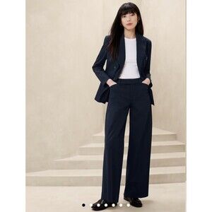 Banana Republic Trousers Pants Size 12 Navy Stretch Cotton‎ High Rise Wide Leg